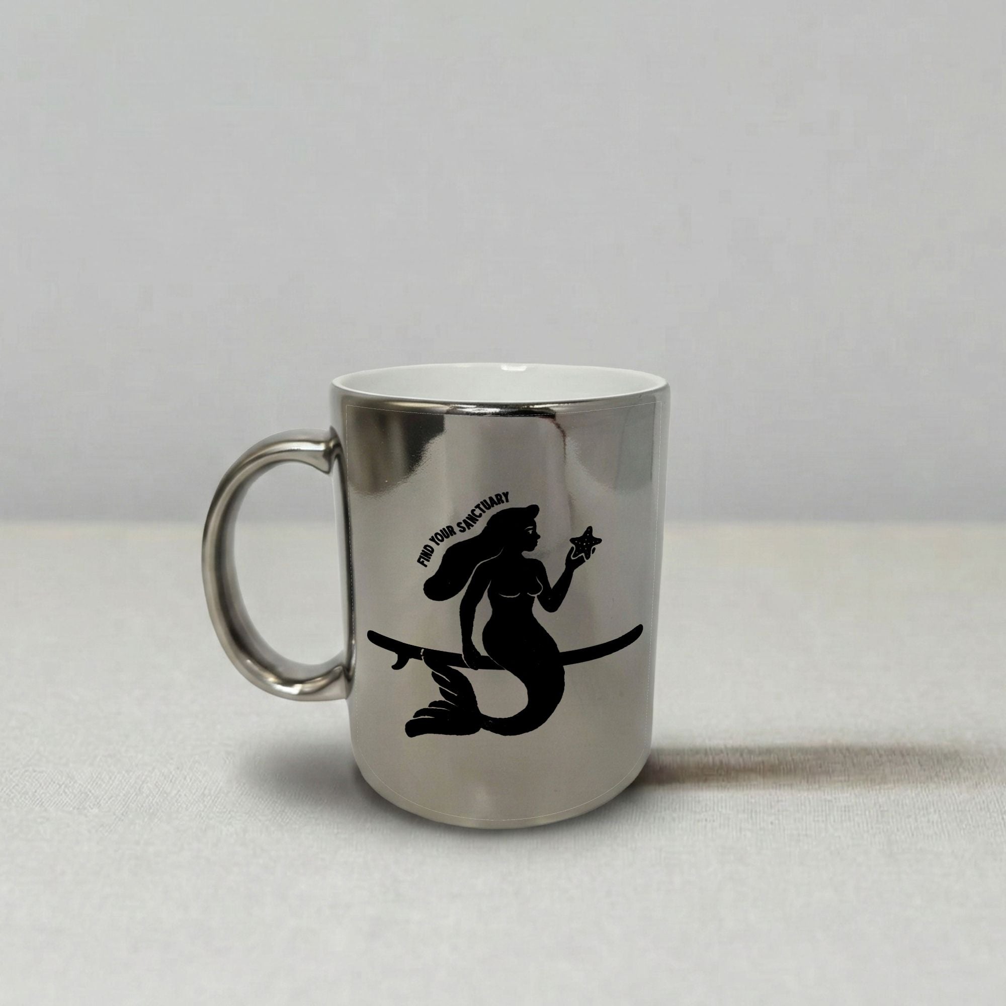 Find Your Sanctuary Mermaid Paddleboard Silver Mug 11oz