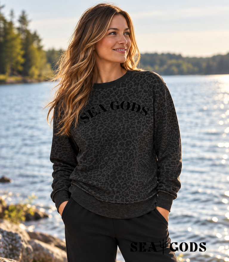 Leopard Print Sea Gods Crewneck Sweatshirt