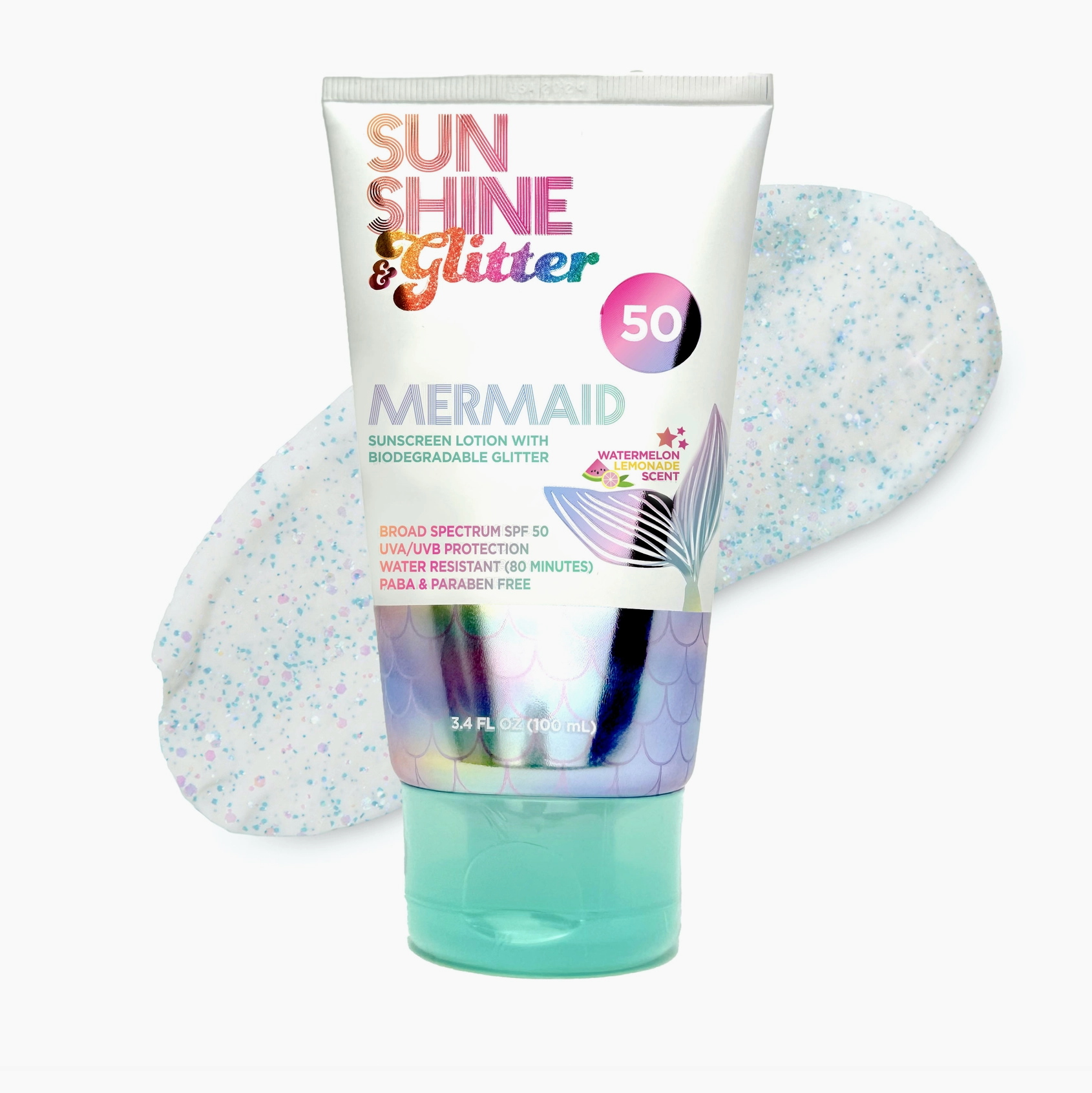 Sunshine and Glitter Mermaid Biodegradable Glitter SPF 50 Tube