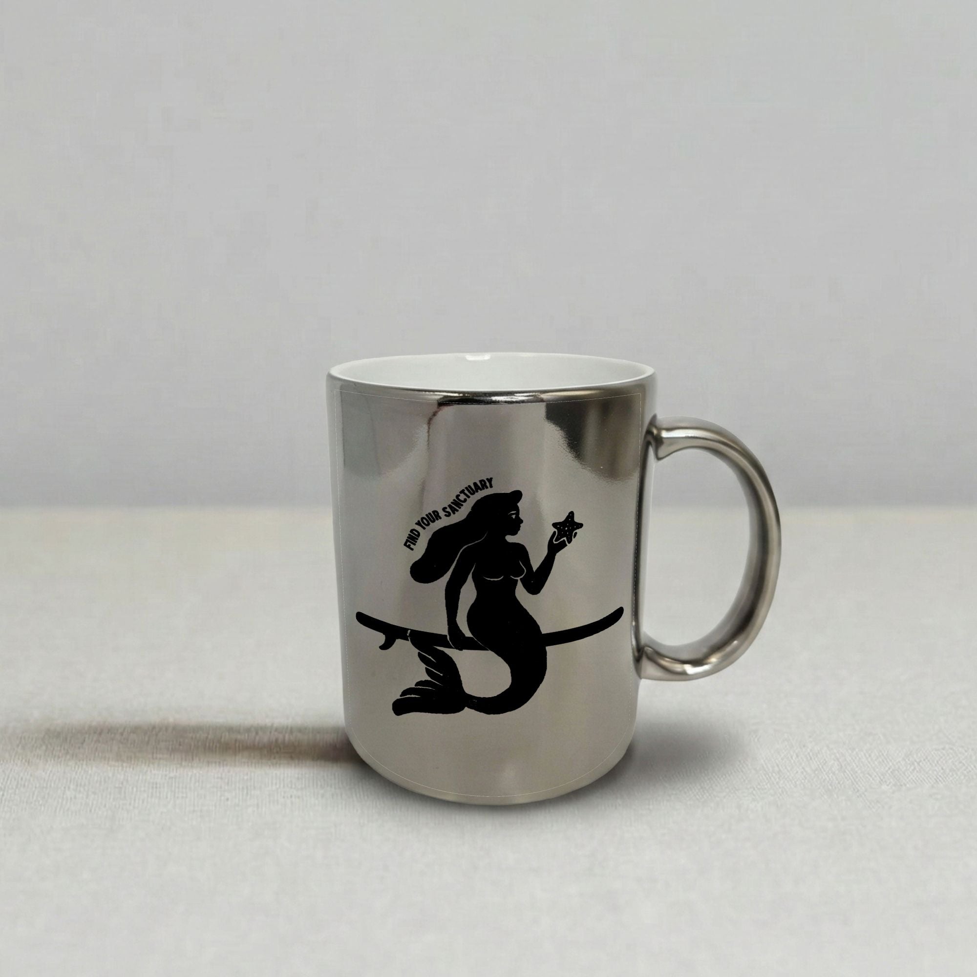 Find Your Sanctuary Mermaid Paddleboard Silver Mug 11oz