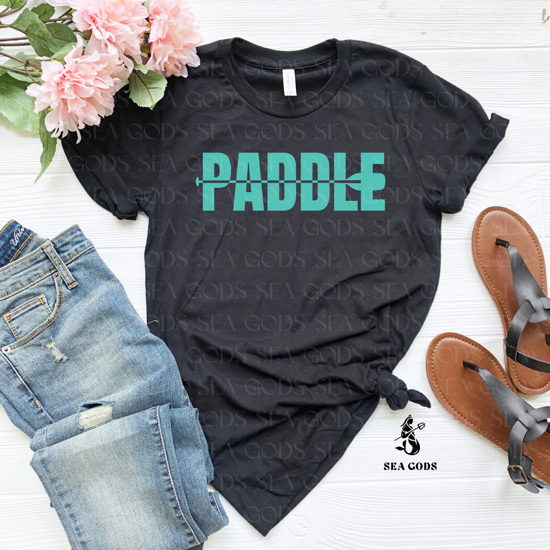 Paddle Black Tee with Teal Lettering