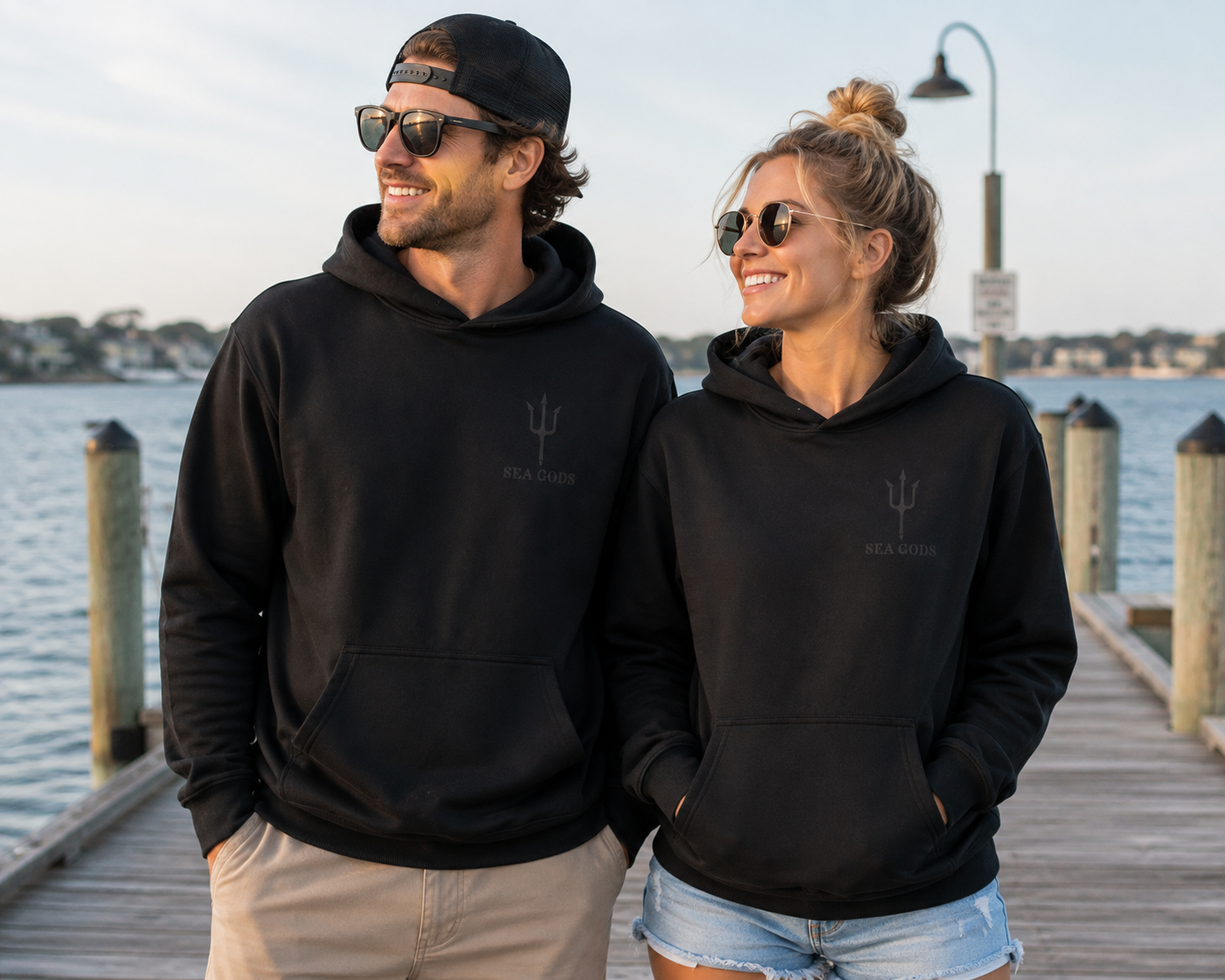 Black on Black Trident Logo Hoodie