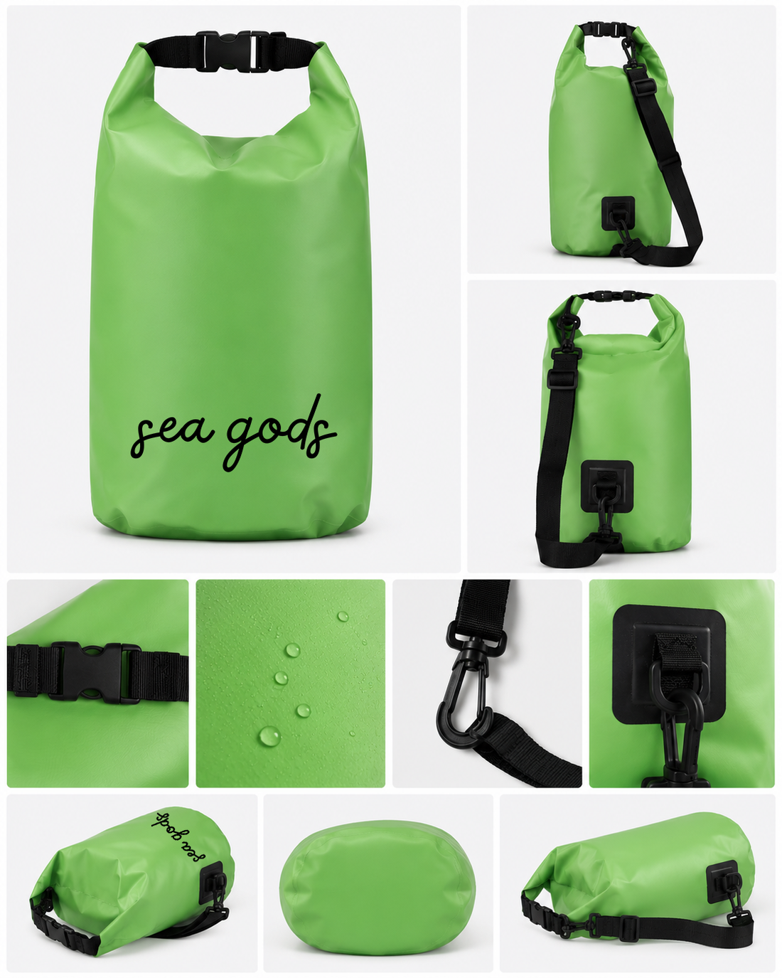 15L Dry Bag Green With Roll-Top Buckle Closure and Shoulder Strap